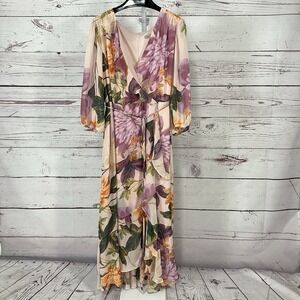 Danny & Nicole Floral Wrap Dress Womens Plus Size 20W Pink Purple Belted